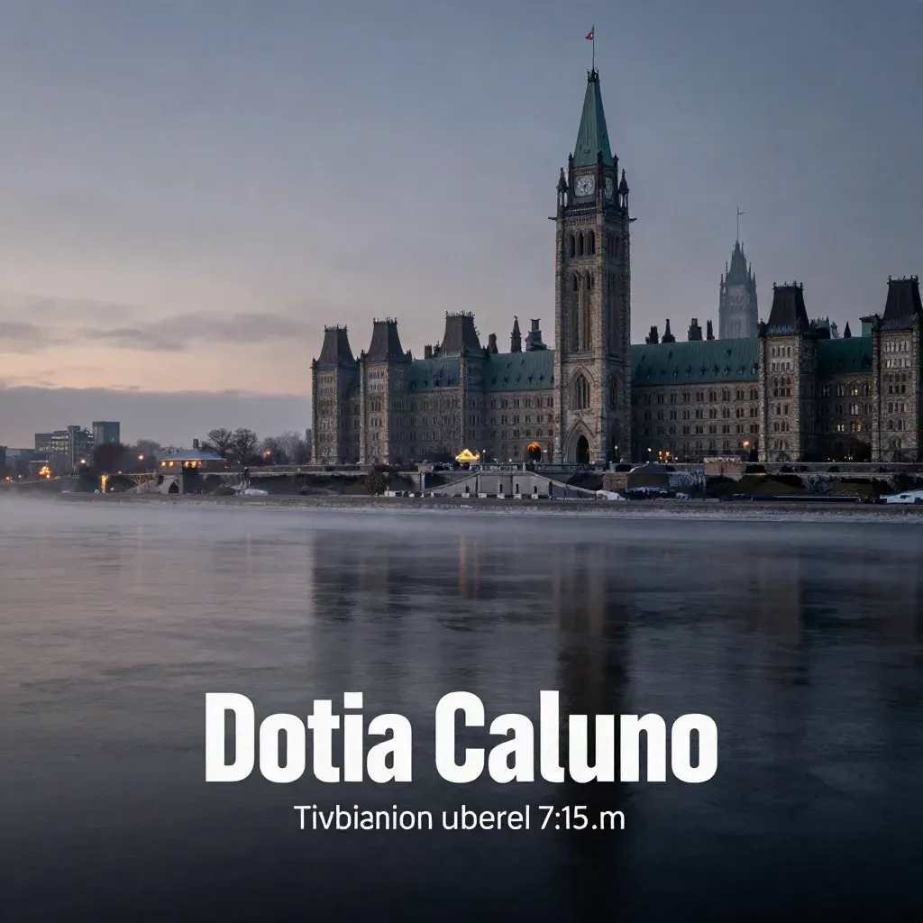 Ottawa River with Parliament Hill glowing in blue-hour mist